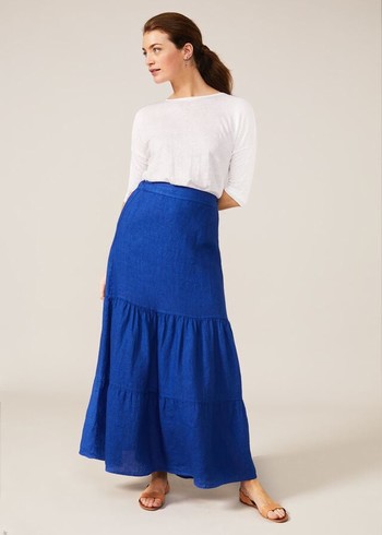 Phase Eight Arvinder Linen Tiered Skirts Deep Blue USA | 7168390-LM